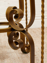 Load image into Gallery viewer, Hollywood Regency Glass Side Table with Brass Scroll Iron Base