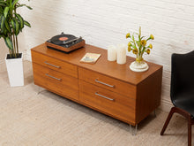 Load image into Gallery viewer, Modern Walnut Low Dresser with Chrome Bar Pulls and Minimalist Design