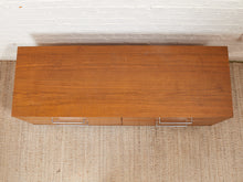 Load image into Gallery viewer, Modern Walnut Low Dresser with Chrome Bar Pulls and Minimalist Design