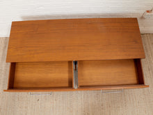 Load image into Gallery viewer, Modern Walnut Low Dresser with Chrome Bar Pulls and Minimalist Design