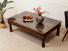Load image into Gallery viewer, Antique East Asian Wood Door Coffee Table With Brass-Copper Inlay & Wood Base