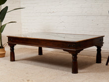 Load image into Gallery viewer, Antique East Asian Wood Door Coffee Table With Brass-Copper Inlay & Wood Base