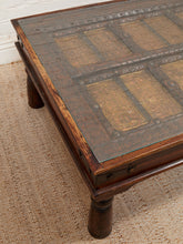 Load image into Gallery viewer, Antique East Asian Wood Door Coffee Table With Brass-Copper Inlay & Wood Base