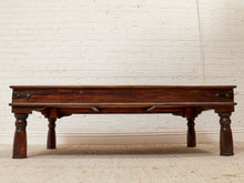 Load image into Gallery viewer, Antique East Asian Wood Door Coffee Table With Brass-Copper Inlay & Wood Base