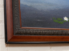 Load image into Gallery viewer, Water Lily Lake Framed Serene Landscape Painting with Lilies and Distant Hills