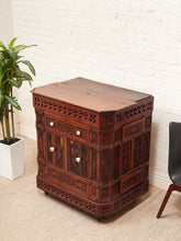 Load image into Gallery viewer, George Zee Style Mid-Century Asian Heavily Hand Carved Flip Top Dry Bar Cabinet