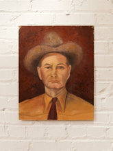Load image into Gallery viewer, Cowboy Portrait Vintage Western Painting with Hat Tie and Rustic Background