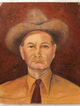 Load image into Gallery viewer, Cowboy Portrait Vintage Western Painting with Hat Tie and Rustic Background
