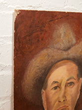 Load image into Gallery viewer, Cowboy Portrait Vintage Western Painting with Hat Tie and Rustic Background