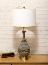 Load image into Gallery viewer, Ribbed Gourd Mid Century Table Lamp with Brass Base and White Drum Shade