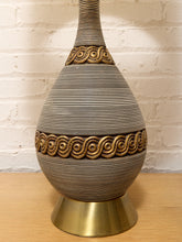Load image into Gallery viewer, Ribbed Gourd Mid Century Table Lamp with Brass Base and White Drum Shade