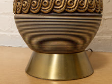 Load image into Gallery viewer, Ribbed Gourd Mid Century Table Lamp with Brass Base and White Drum Shade