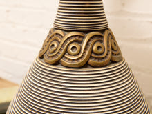Load image into Gallery viewer, Ribbed Gourd Mid Century Table Lamp with Brass Base and White Drum Shade