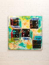 Load image into Gallery viewer, Oracle Grid Mixed Media Abstract Painting with Text and Geometric Forms by Julio De La Concha