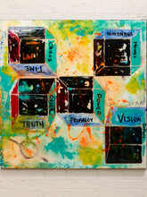 Load image into Gallery viewer, Oracle Grid Mixed Media Abstract Painting with Text and Geometric Forms by Julio De La Concha