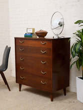 Load image into Gallery viewer, Mahogany Five Drawer Mid-Century High Boy Dresser