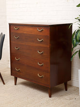 Load image into Gallery viewer, Mahogany Five Drawer Mid-Century High Boy Dresser