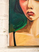 Load image into Gallery viewer, Emerald Gaze Contemporary Portrait Painting with Dark Bob and Green Background
