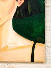 Load image into Gallery viewer, Emerald Gaze Contemporary Portrait Painting with Dark Bob and Green Background