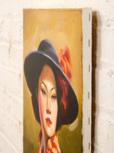 Load image into Gallery viewer, Woman in Black Hat Portrait Painting with Crimson Robe and Golden Background