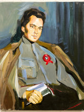 Load image into Gallery viewer, Portrait with Red Ribbon Figurative Painting of Seated Figure with Book