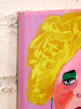 Load image into Gallery viewer, Original Blonde Portrait Small Figurative Painting with Pink Background