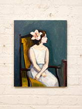 Load image into Gallery viewer, Woman with Orchid Figurative Portrait Painting in White Dress