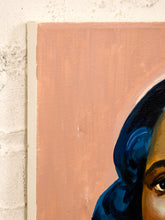 Load image into Gallery viewer, Blue Hair Portrait Figurative Painting with Bold Color and Warm Copper Background