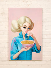 Load image into Gallery viewer, Noodle Girl Pop Surreal Portrait Painting with Blonde Figure in Blue