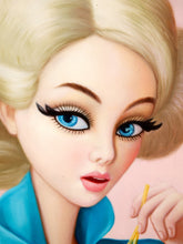 Load image into Gallery viewer, Noodle Girl Pop Surreal Portrait Painting with Blonde Figure in Blue