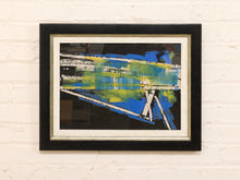 Load image into Gallery viewer, Blue Structure Framed Geometric Abstract Artwork in Blue Green White and Black
