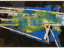 Load image into Gallery viewer, Blue Structure Framed Geometric Abstract Artwork in Blue Green White and Black