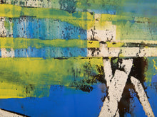 Load image into Gallery viewer, Blue Structure Framed Geometric Abstract Artwork in Blue Green White and Black