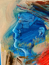 Load image into Gallery viewer, Blue Mat Abstract Framed Colorful Expressionist Artwork with Bold Gestural Brushwork
