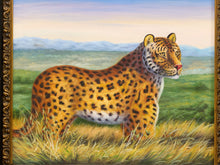 Load image into Gallery viewer, Leopard on the Ridge Framed Wildlife Painting with Mountain Landscape