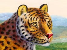 Load image into Gallery viewer, Leopard on the Ridge Framed Wildlife Painting with Mountain Landscape