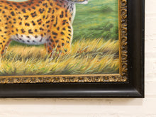 Load image into Gallery viewer, Leopard on the Ridge Framed Wildlife Painting with Mountain Landscape