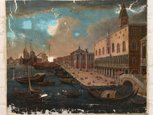 Load image into Gallery viewer, Grand Canal View Vintage Venetian Harbor Antique Painting with Gondolas and Historic Architecture