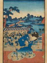 Load image into Gallery viewer, Original 19th-Century Japanese Ukiyo-e Woodblock Print Titled "Kneeling Geisha" (or Bijin by the Coast), Created by the Prolific Edo-Period Master Utagawa Kunisada (also known as Toyokuni III, 1786–1865)#2