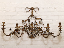 Load image into Gallery viewer, Italian Gold Gilt Tole Wall Sconce Candelabra with Birds and Leaves Rococo Style