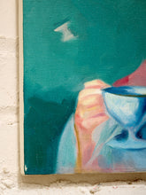 Load image into Gallery viewer, Lady with Birds Surreal Figurative Portrait Painting with Teacup