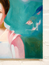 Load image into Gallery viewer, Lady with Birds Surreal Figurative Portrait Painting with Teacup