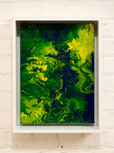 Load image into Gallery viewer, Electric Verdure Framed Abstract Pour Painting in Neon Green Blue and Yellow