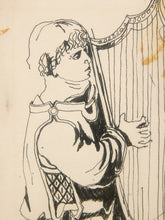 Load image into Gallery viewer, Classical Figure Study Framed Black and White Line Drawing with Red Mat Accent