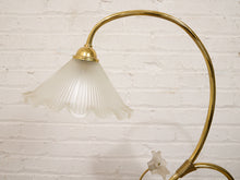 Load image into Gallery viewer, Lily Pair Brass Double Arm Table Lamp with Frosted Glass Shades