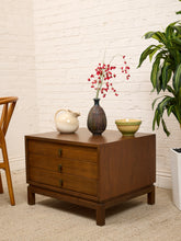Load image into Gallery viewer, Vintage Walnut Three-Drawer Nightstand with Brass Campaign Hardware