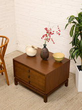Load image into Gallery viewer, Vintage Walnut Three-Drawer Nightstand with Brass Campaign Hardware