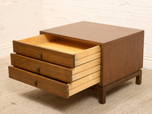 Load image into Gallery viewer, Vintage Walnut Three-Drawer Nightstand with Brass Campaign Hardware