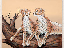 Load image into Gallery viewer, Resting Cheetahs Large Wildlife Painting with Two Cheetahs on a Fallen Tree