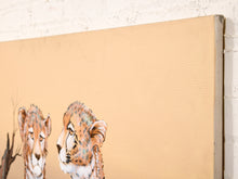 Load image into Gallery viewer, Resting Cheetahs Large Wildlife Painting with Two Cheetahs on a Fallen Tree
